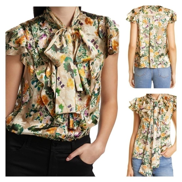 Alice + Olivia Tops - ALICE + OLIVIA Jeannie Floral Burnout Bow Collar Blouse